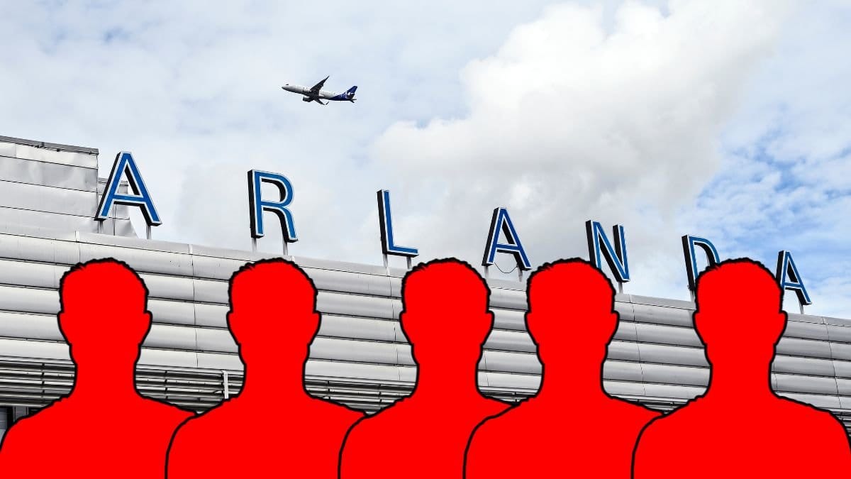 Arlanda och siluetter av fem män.