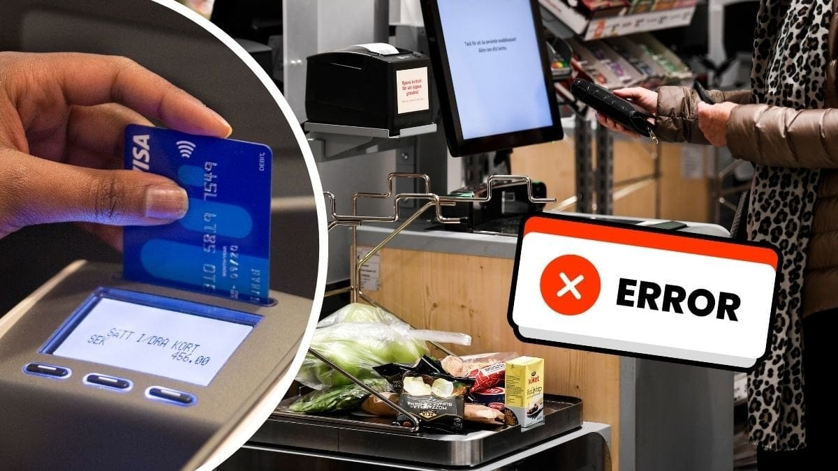 Kortterminal och någon som står i en självscanningskassa