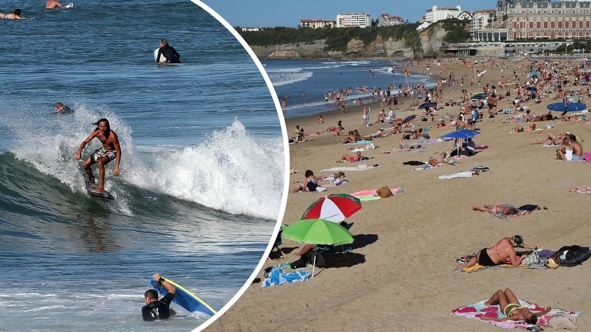 Biarritz, strand och surfare