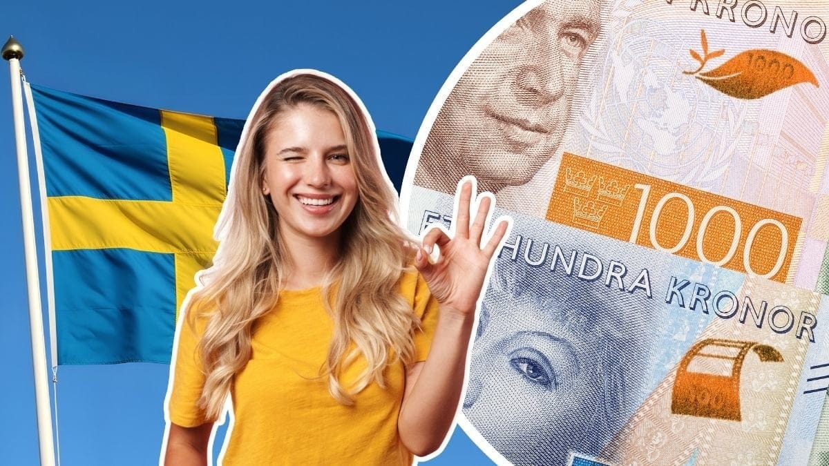 pengar svensk flagga glad tjej