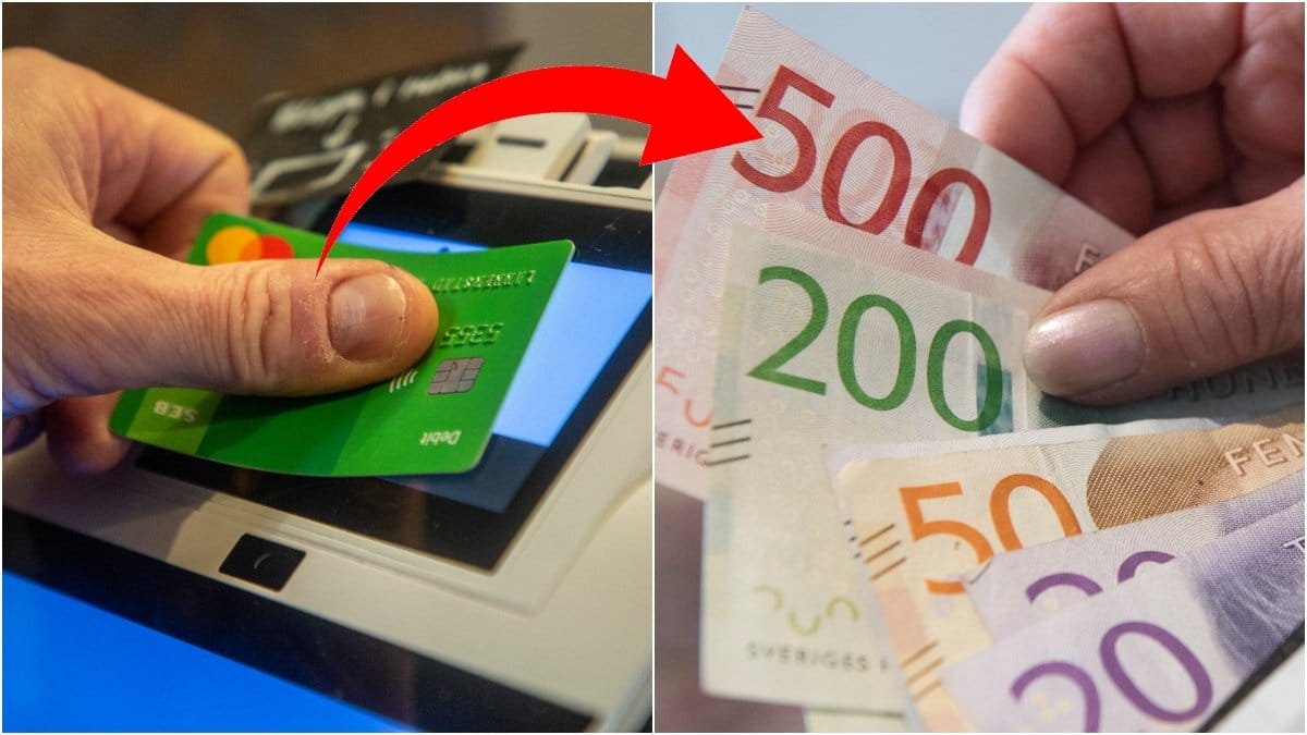 Betala med kort, kontanter i plånboken.