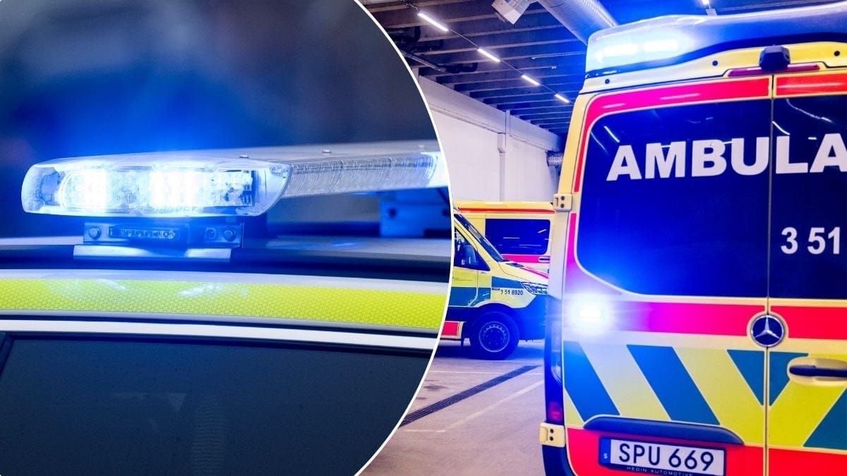 Bilder på blåljus och en ambulans.