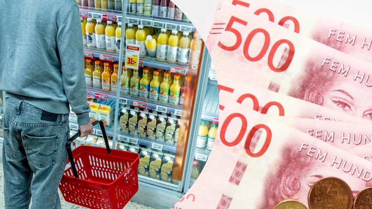 Person med en kundkorg och pengar.