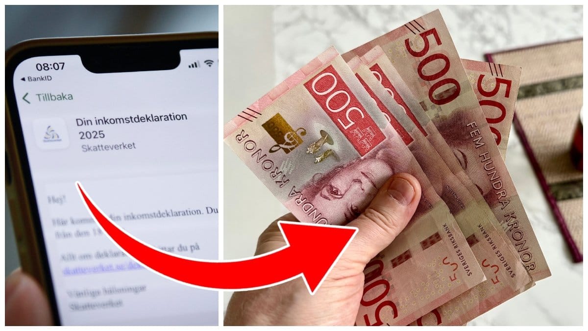 Skatteverkets app och svenska sedlar. 