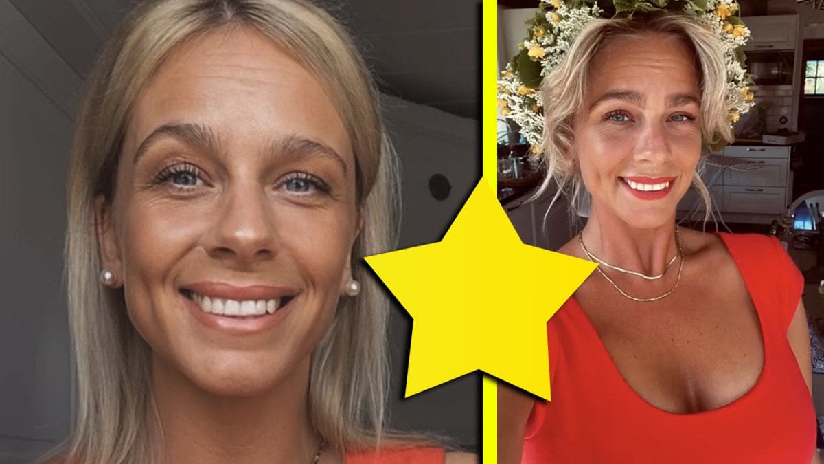 Ellinor Eke-Göransson från Bonde söker fru 2025 i röda kläder, med krans på huvudet
