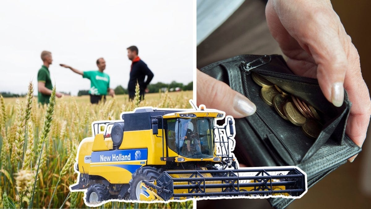 Bild på skogsbrukare, maskin och plånbok