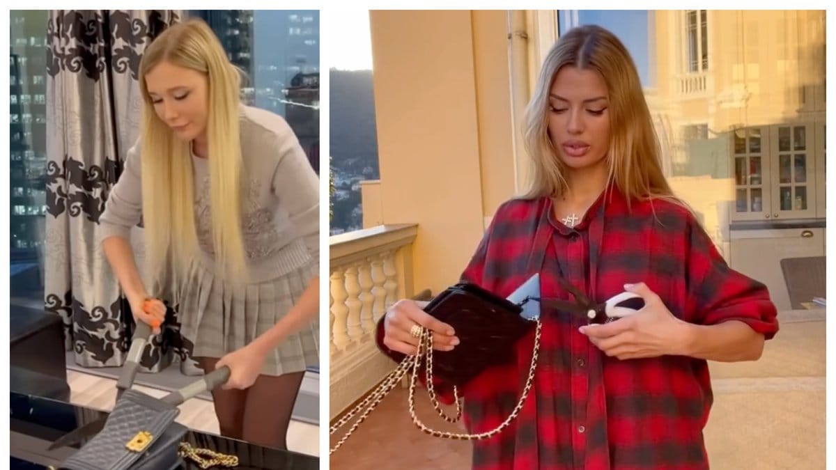 Ryska influencers klipper sönder sina Chanelväskor.