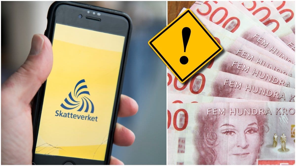 Mobil med Skatteverkets app och sedlar.