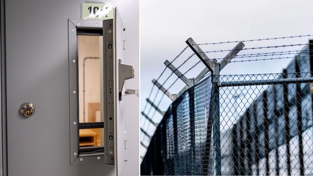 Fängelsecell och stängsel.