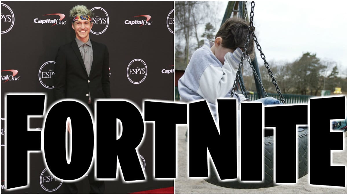 Ninja, ledsen unge, Fortnite-logo.