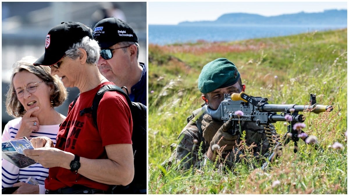 Turister och motionärer tar sig in på Ravlunda skjutfält under övningar.