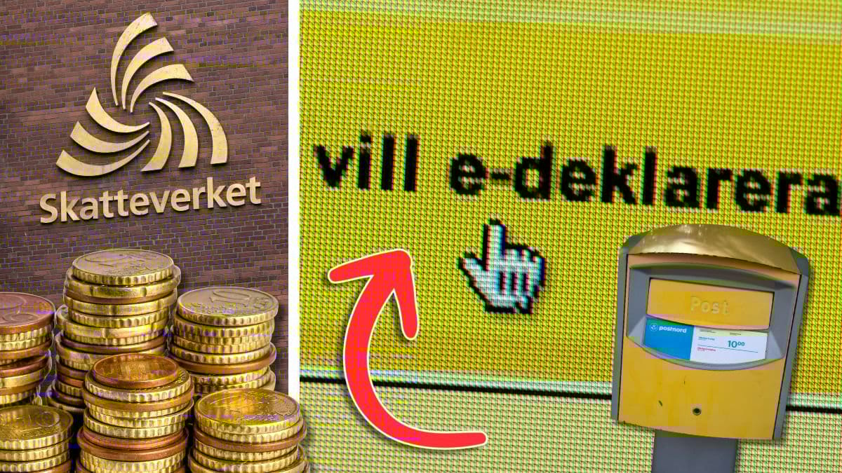 Skatteverket, en brevlåda och deklaration.