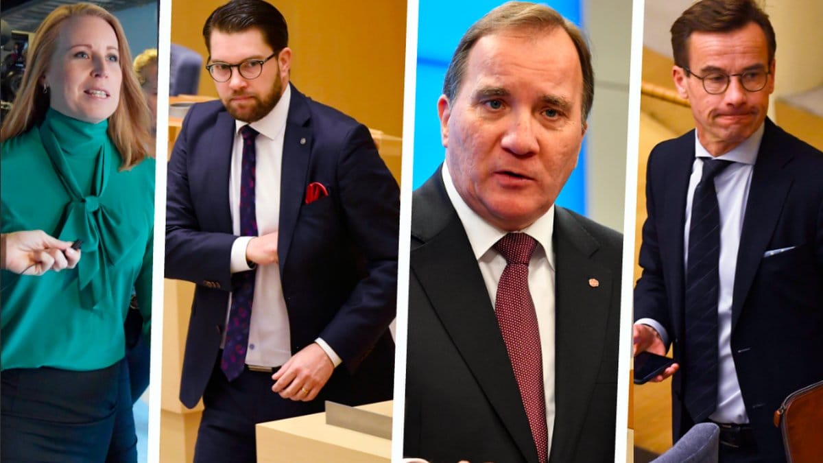 Annie Lööf, Jimmie Åkesson, Stefan Löfven och Ulf Kristersson. Kollage. 