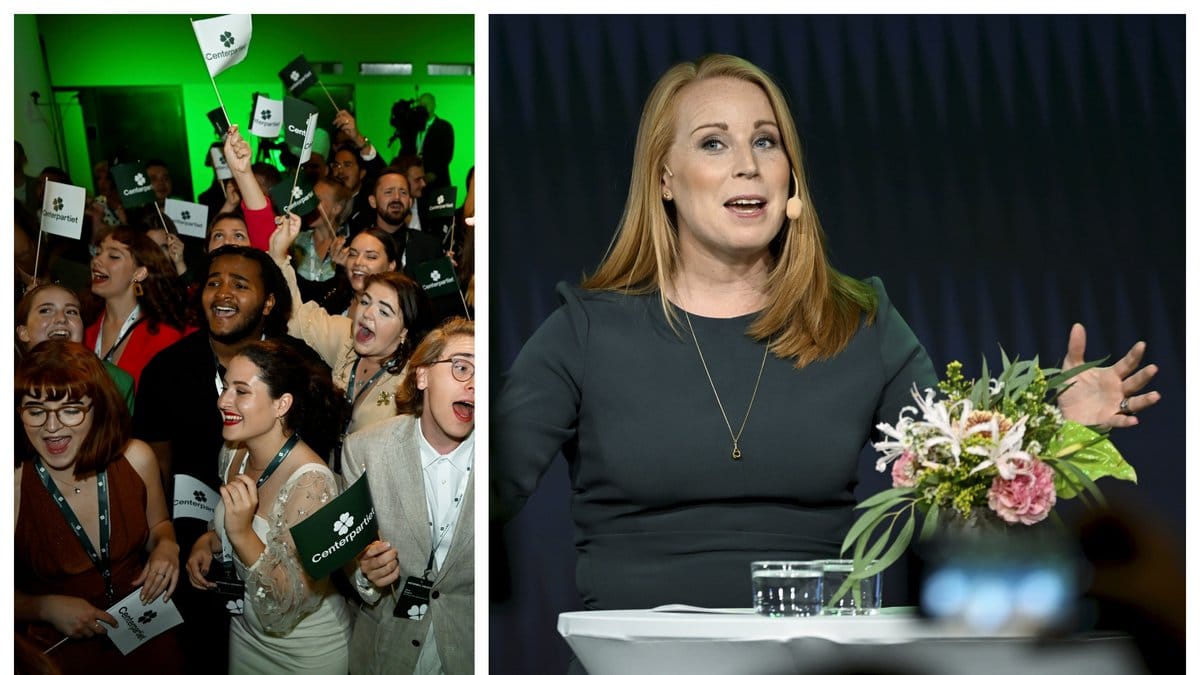 Annie Lööf (C) höll tal på Centerpartiets valvaka.