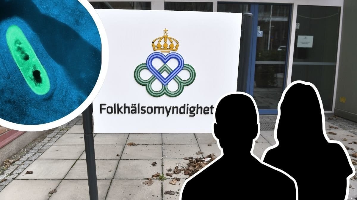Listeria-bakterie, Folkhälsomyndighetens skylt och två svarta siluetter av en man och en kvinna