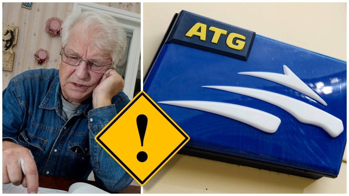Äldre man som ser konfunderad ut och en ATG-skylt.