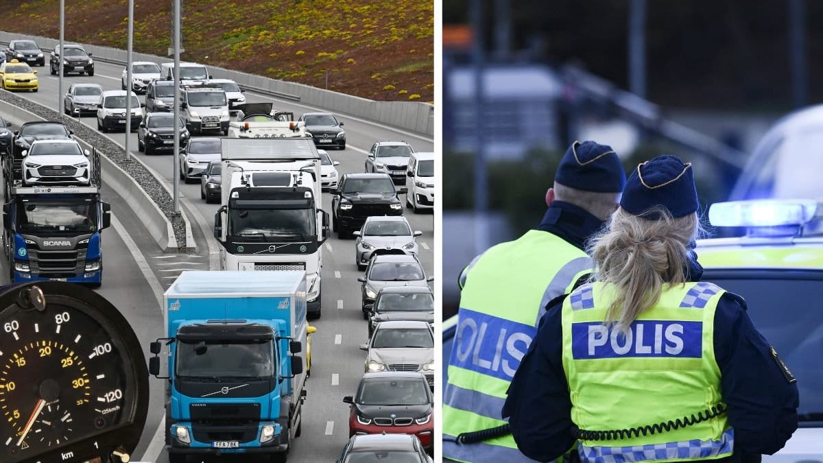 Lastbil och bilväg, samt poliser.