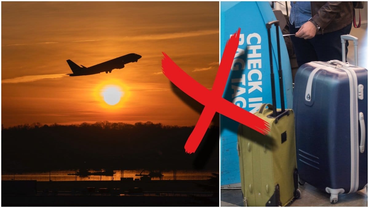 Genrebild på flygplan och resväskor. 