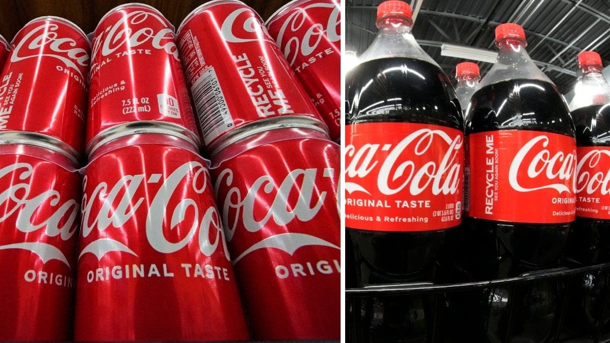 Bilder på Coca-colaburkar och flaskor.
