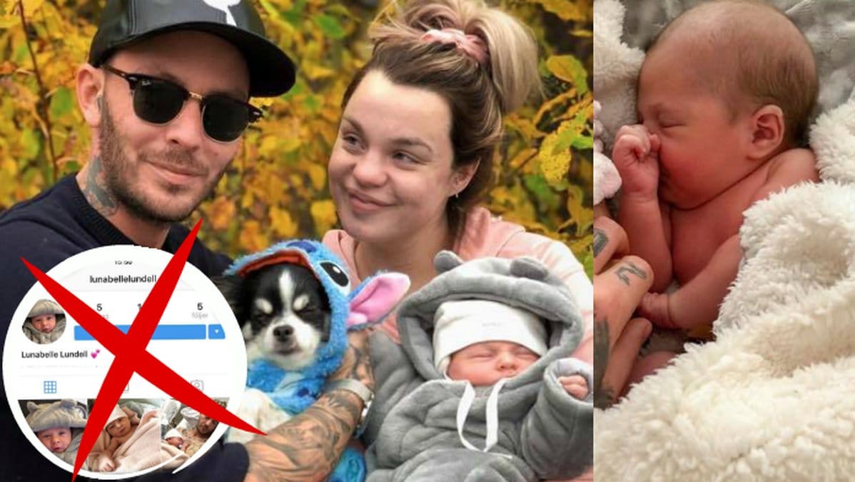Familjefoto på Lundells och en rött kryss över Lunabelles instagram