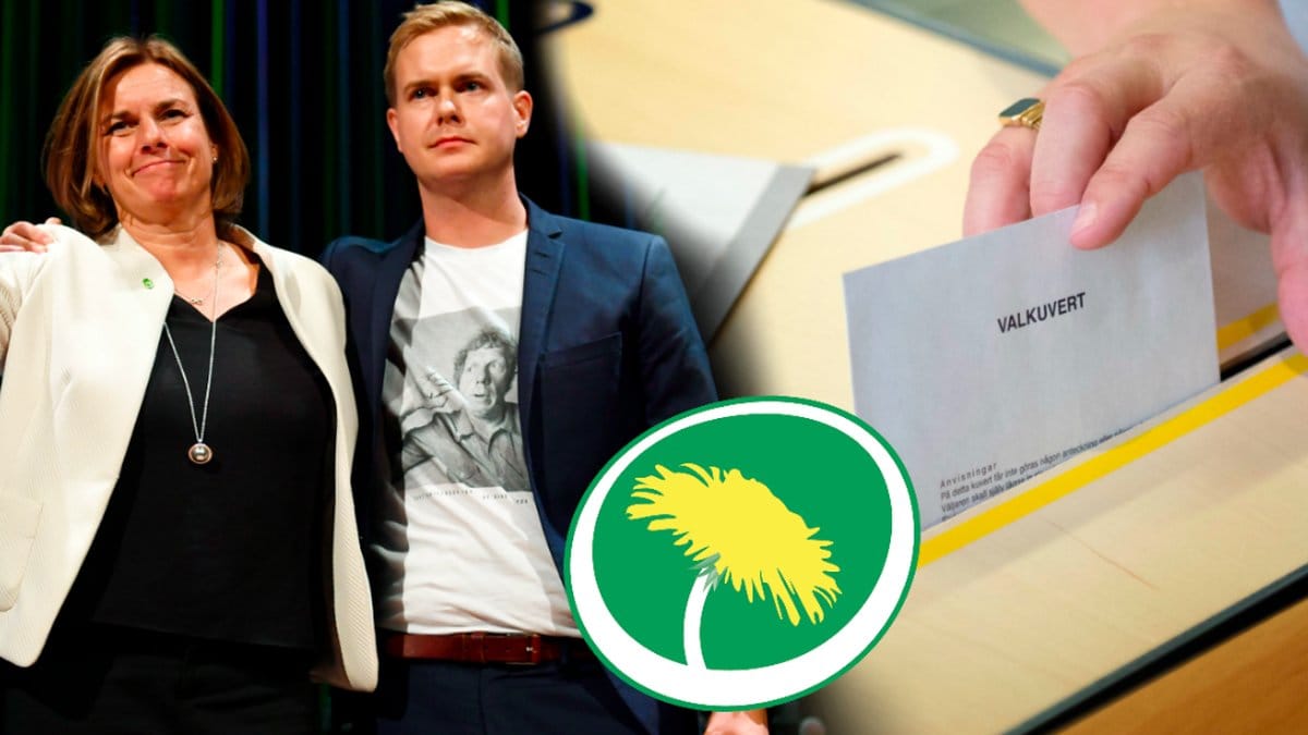 Isabella Lövin och Gustav Fridolin. Till höger en valurna. Montage