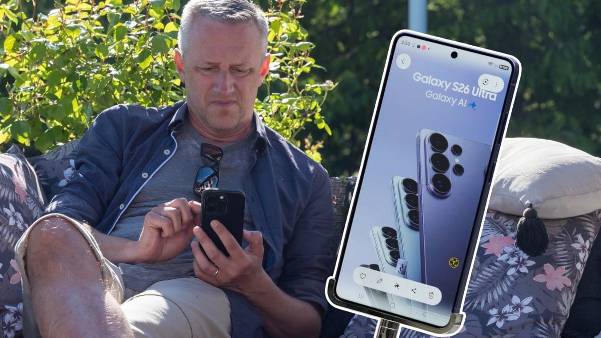 Man med mobil och en Samsung Galaxy S26