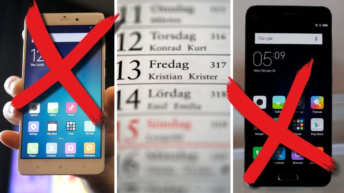 Två Xiaomi-smartphones och en kalender.