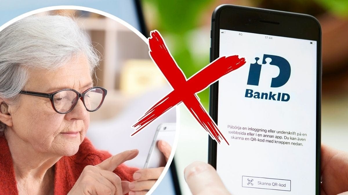 Äldre kvinna med mobiltelefon och BankID-appen i en mobiltelefon
