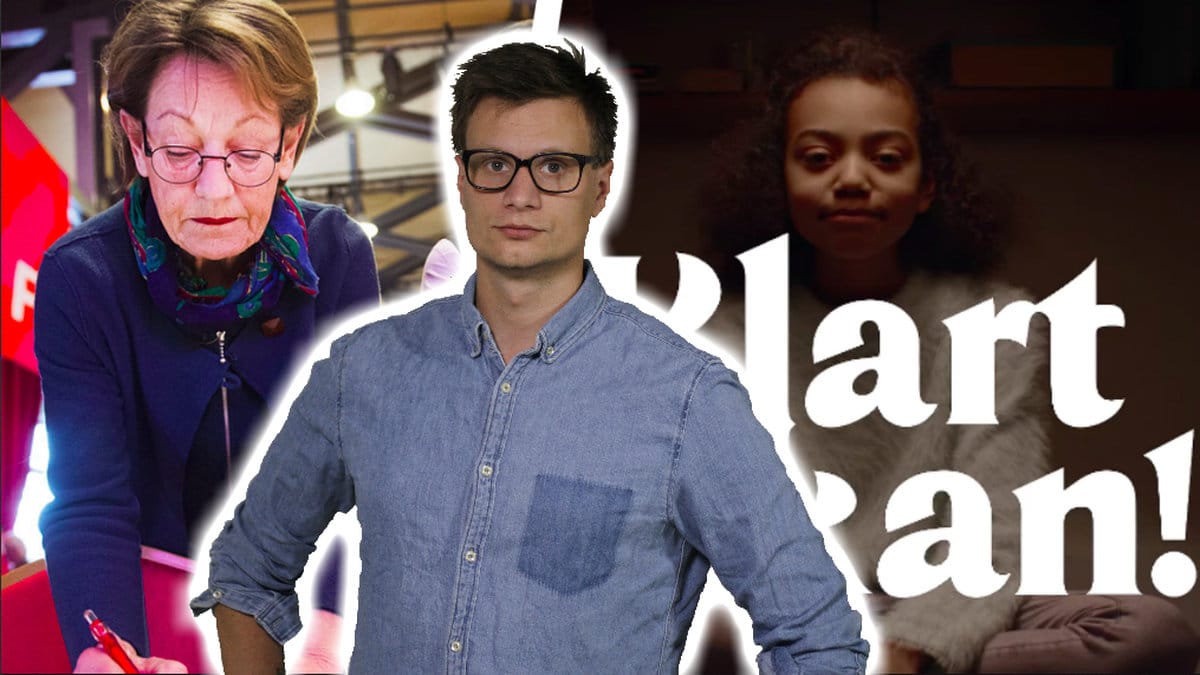 Kollage med Gudrun Schyman, Karl Anders Lindahl och bild från Feministiskt Initiativs valfilm.