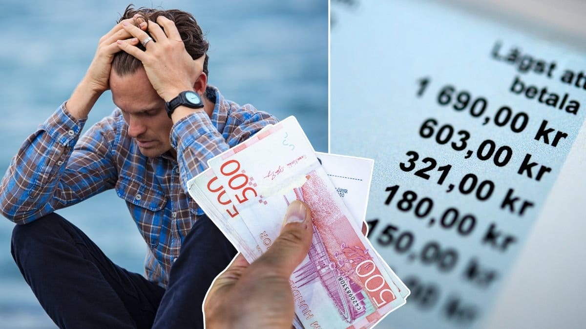 En uppiven man, pengar och en avbetalningsplan på en faktura.