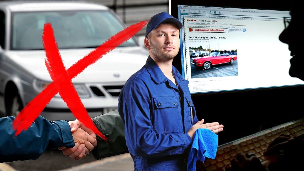 Bilköp skakar hand och en man köper bil på blocket.