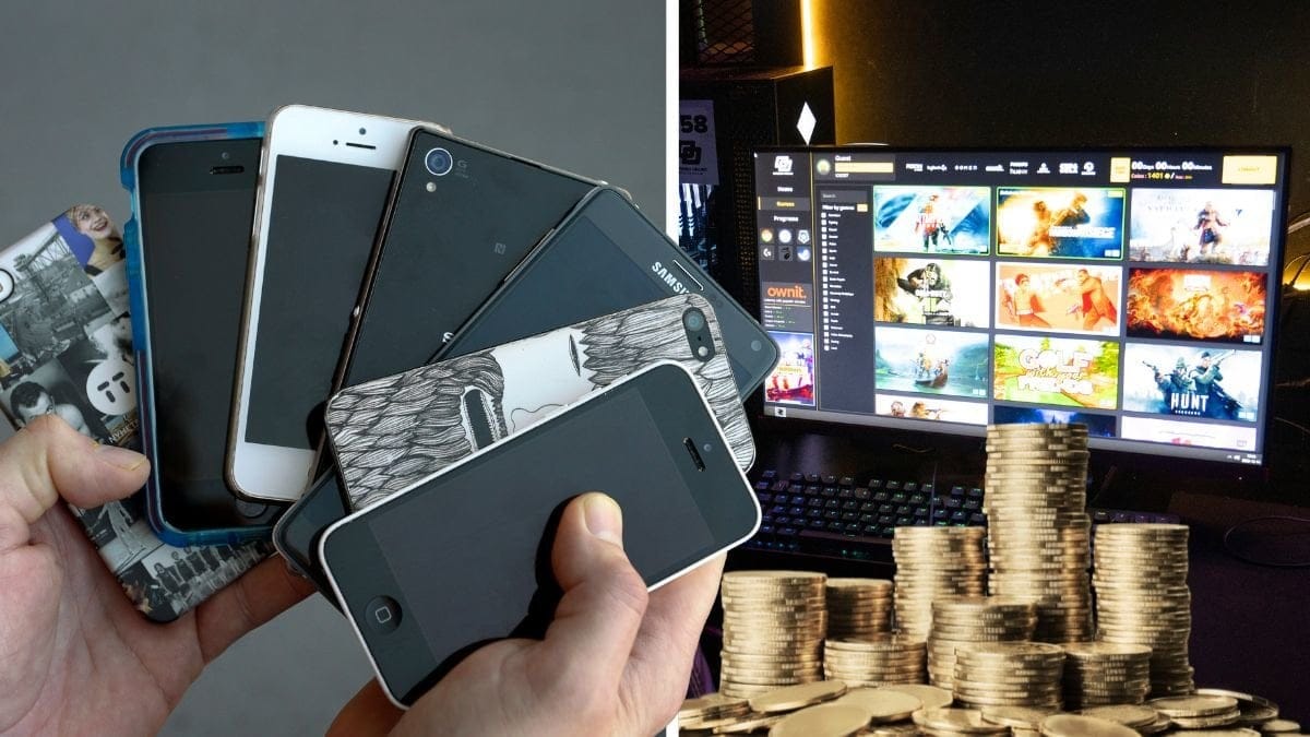 Mobiler och en dator.