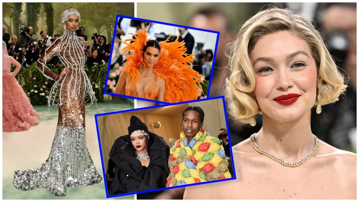 Hanani Taylor på Met-galan 2024, Rihanna och ASAP Rocky på Met-galan 2021, Kendall Jenner på Met-galan 2019 och Gigi Hadid på Met-galan 2024.