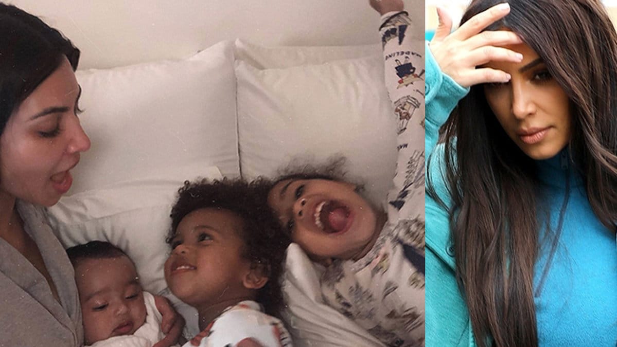 Kim Kardashian och hennes barn.