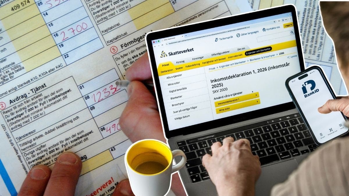 Deklarationsblankett och Skatteverkets deklarationstjänst på hemsidan.