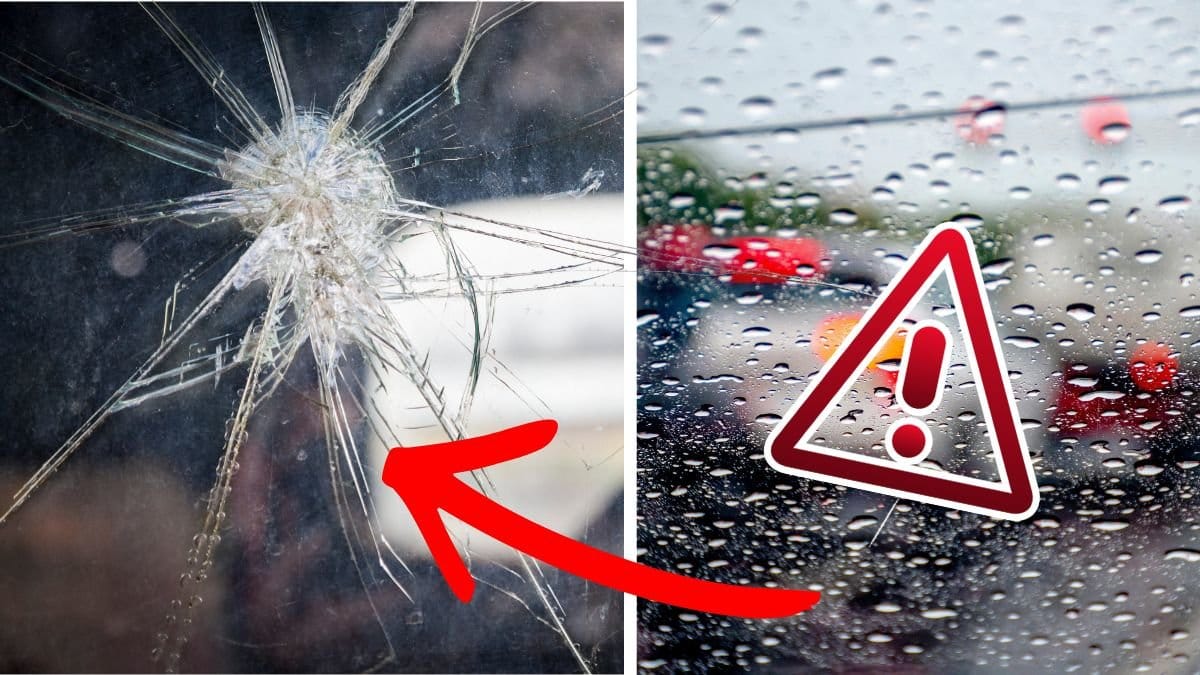 Bilruta som har spruckit och bilruta.