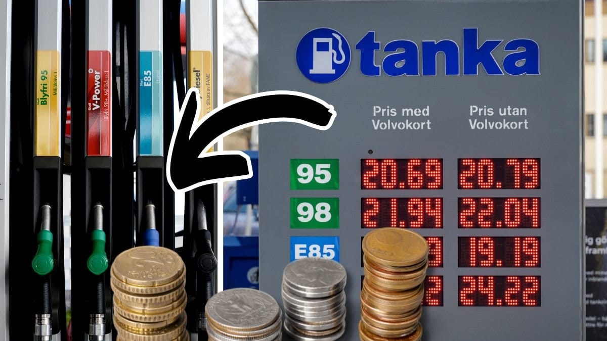 Tanka pump och bränslepriser på bensinmack.