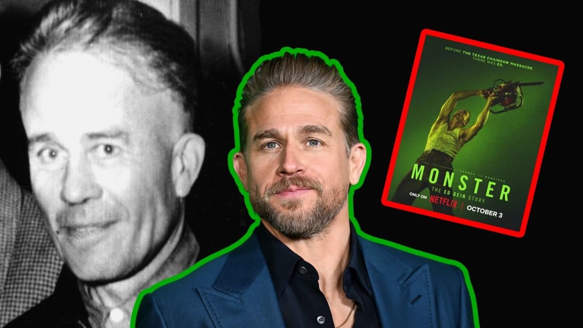 Ed Gein, Charlie Hunnam och omslaget till Monster: The Ed Gein story