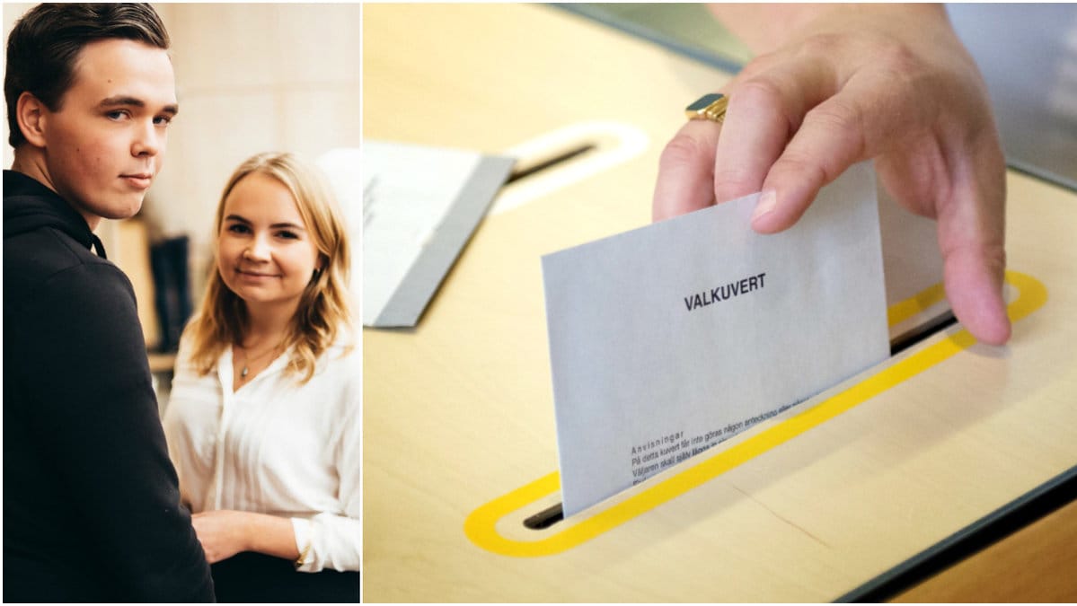 Hand som stoppar ner röstsedel i valurna, valet 2014