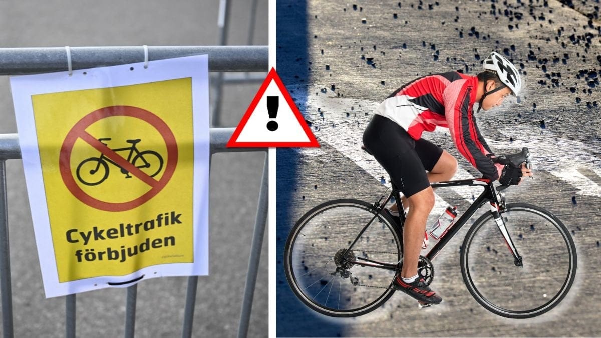 Cykeltrafik förbjuden och cyklist.