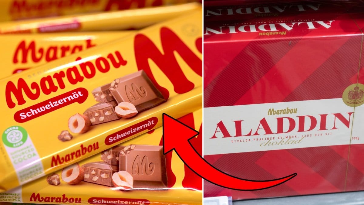 Bilder på Marabou chokladkaka och Aladdinasken.