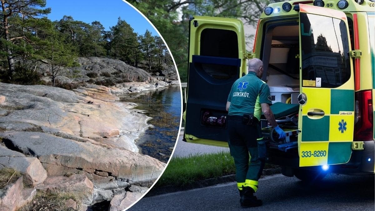 Bilder på en ambulans och klippor.