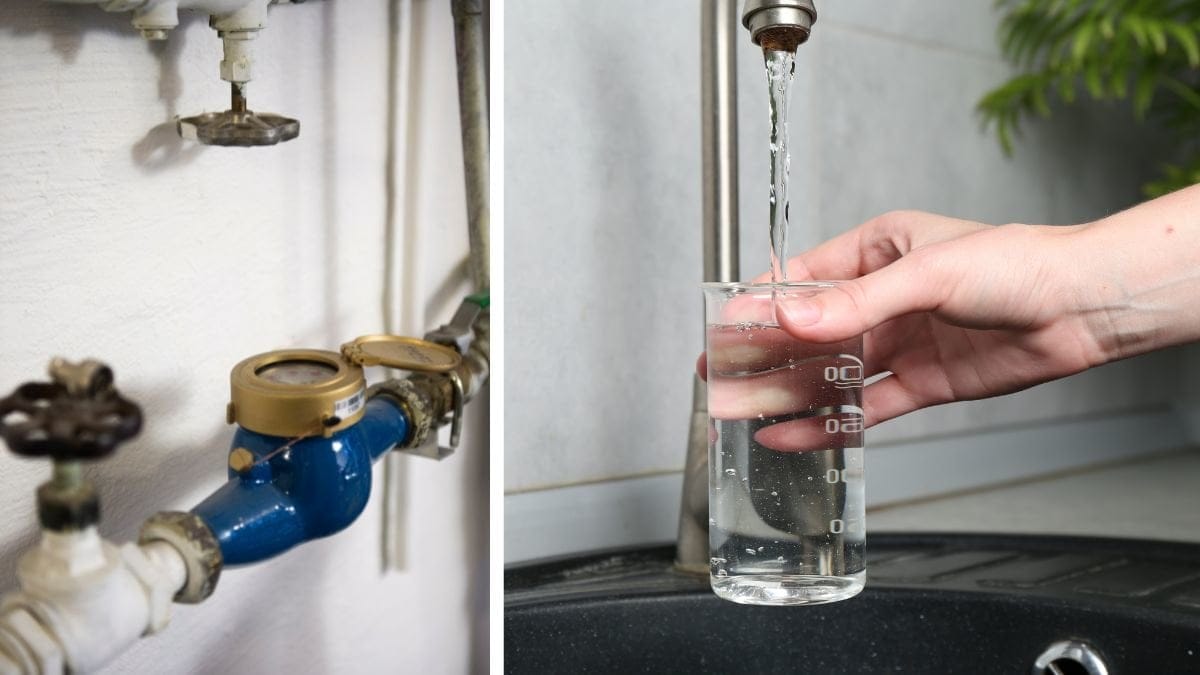 Vattenmätare och vattenkran.