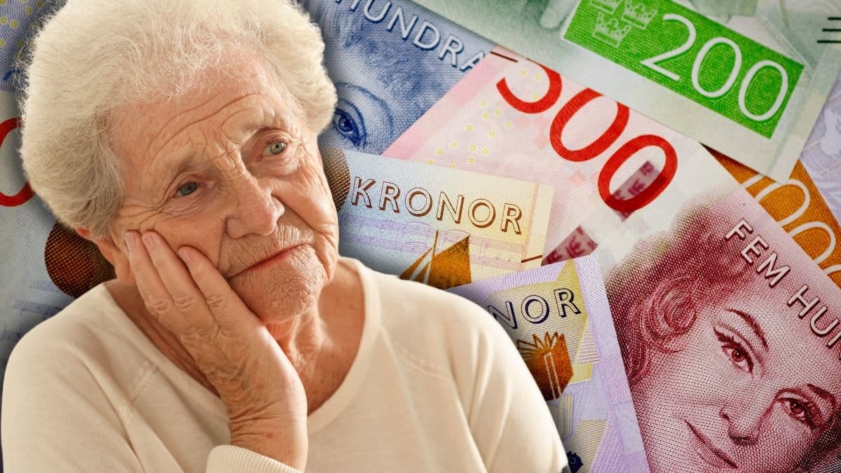 Kvinna med handen på kinden och sedlar i olika valörer.