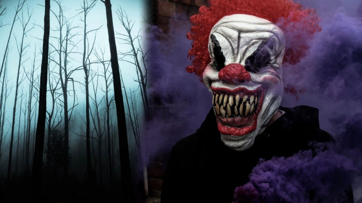 Läskig clown med stora tänder