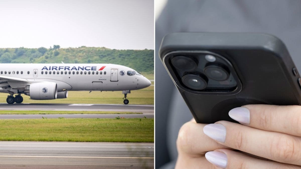 Mobilen försvann, flygplanet fick vända.