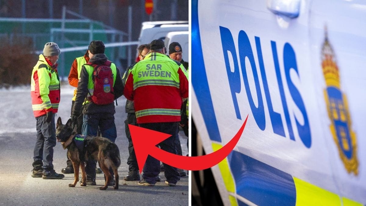 SAR sökande till vänster, polisbil till höger.