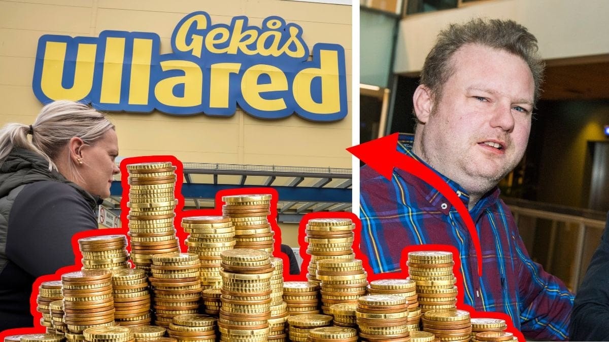 Ullareds ingång till vänster. Bild på Morgan Karlsson höger. Utklippt bild på mynthög i mitten. 