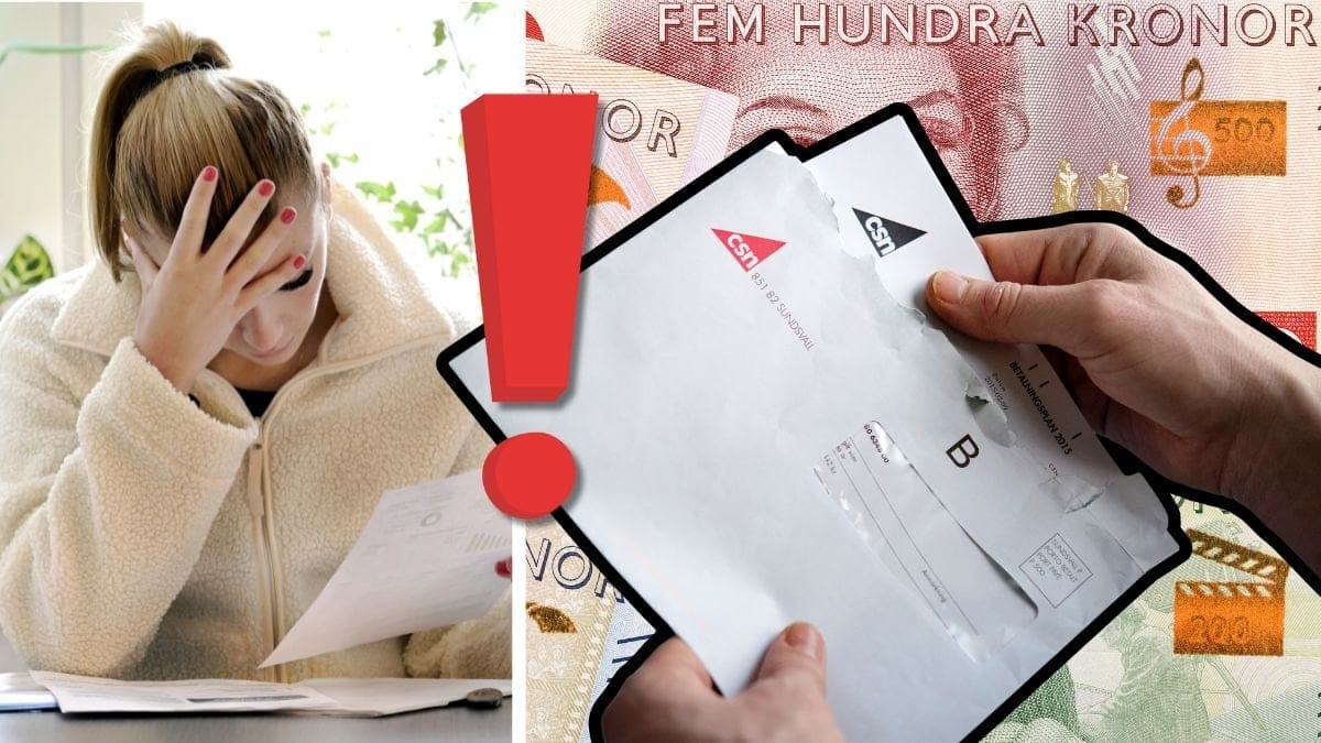 Ung kvinna som tittar på dokument och brev från CSN