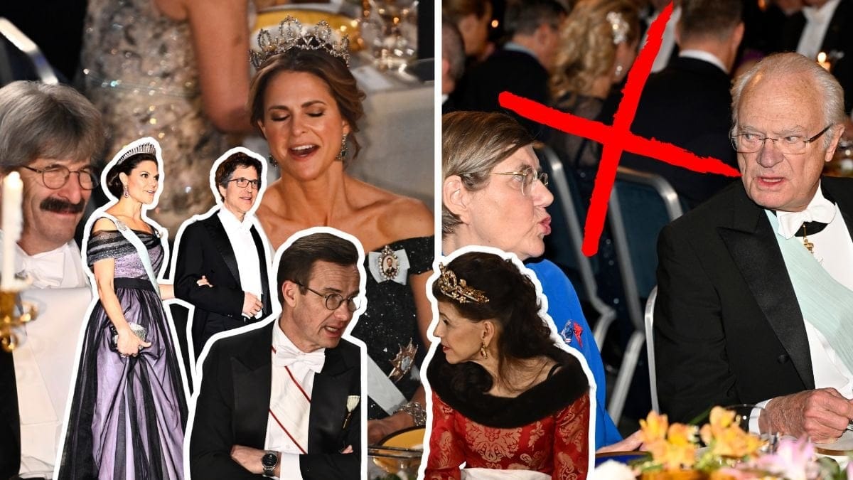 Mingelbilder från Nobelfesten. Ett rött x i högra översta hörnet.